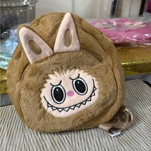Brown Furry Backpack with Cute Face Design